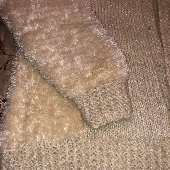 Hand Knit Cardigan Sweater Ivory & Silver Sz 1X - Picture 6 of 8